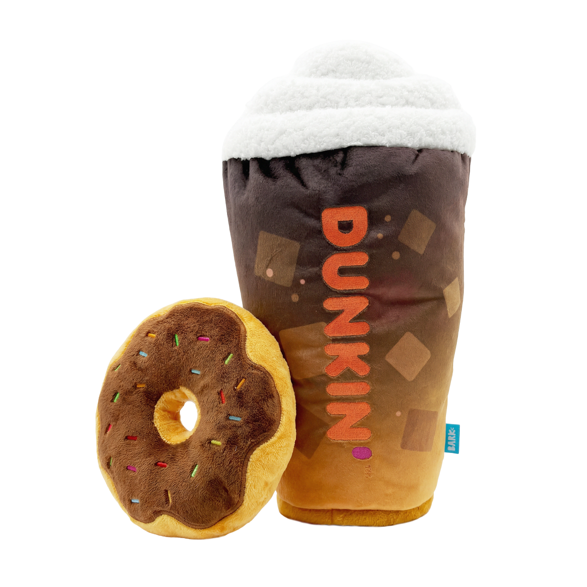 Dunkin'® Iced Signature Latte & Chocolate Frosted Sprinkles Donut Plush Extra-Large Dog Toy - Image 3