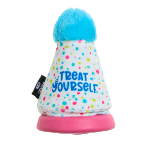 Treat Yourself Party Hat Super Chewer Durable 2-in-1 + Enrichment Dog Toy